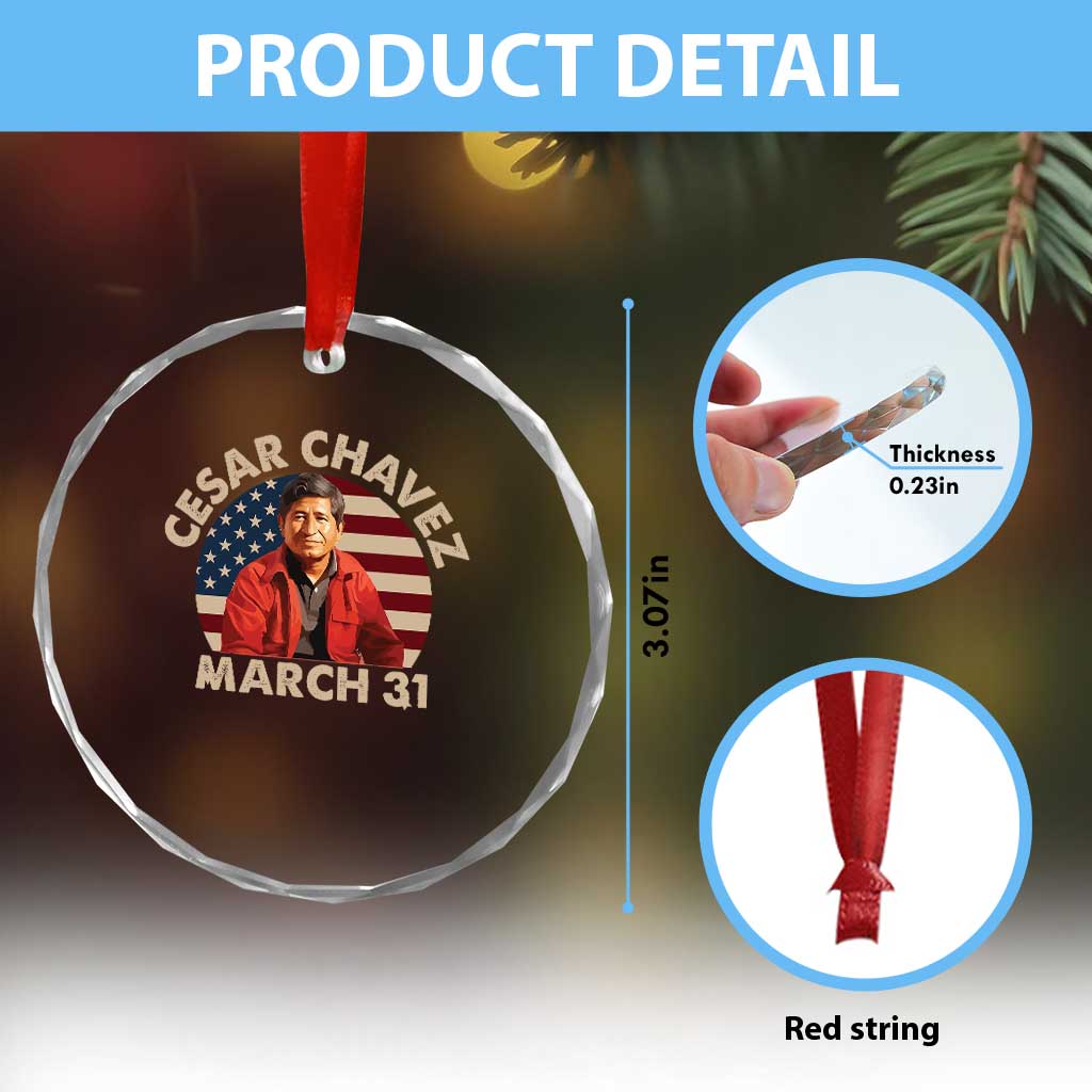Cesar Chavez Day Crystal Glass Ornament March Holiday Hispanic Heritage American Flag