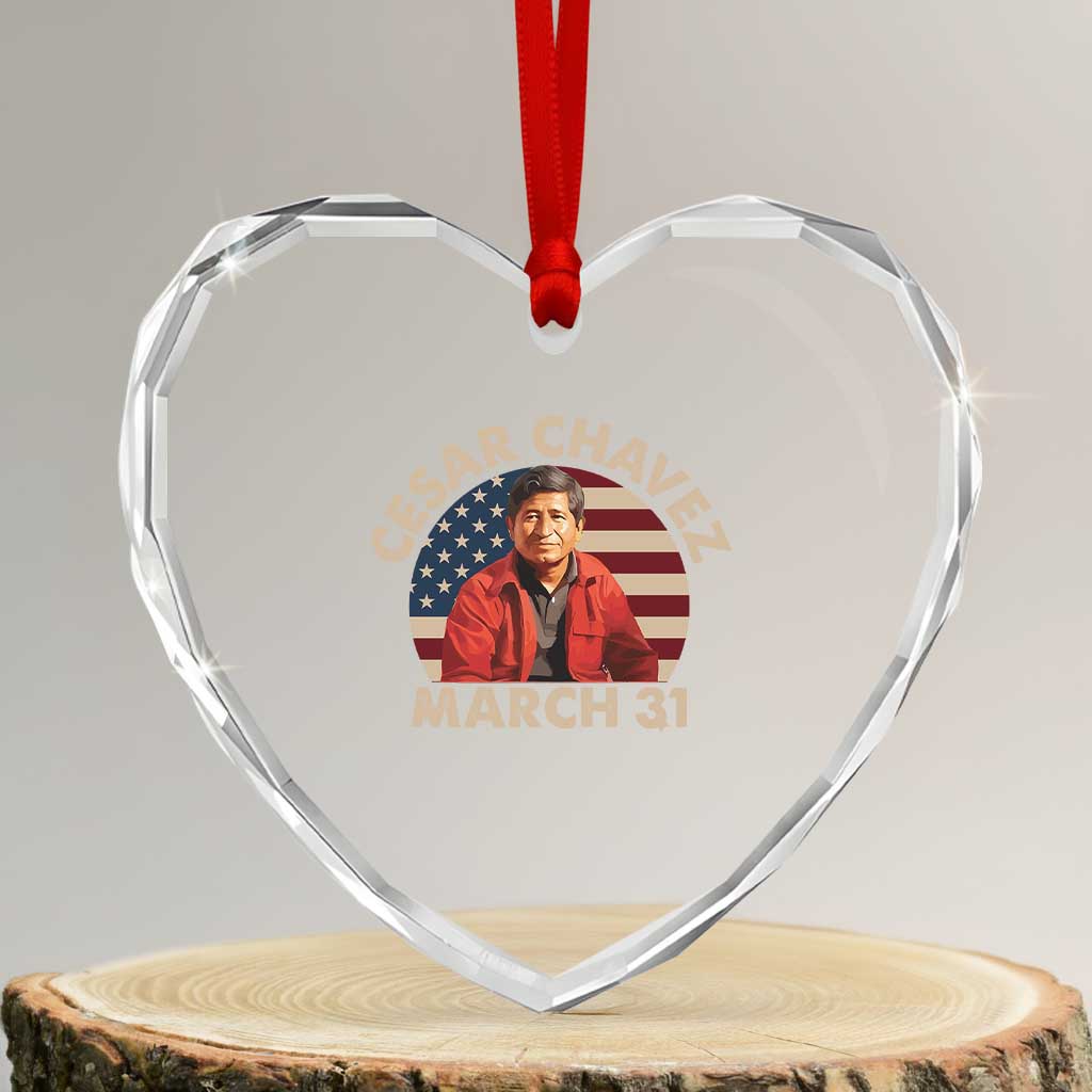 Cesar Chavez Day Heart Crystal Glass Ornament March Holiday Hispanic Heritage American Flag