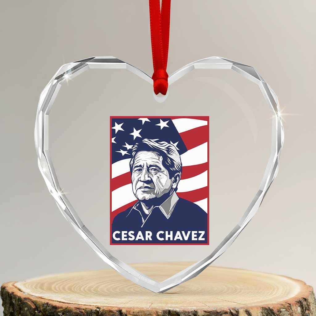 Cesar Chavez Heart Crystal Glass Ornament Labor Leader Mexican American Pride
