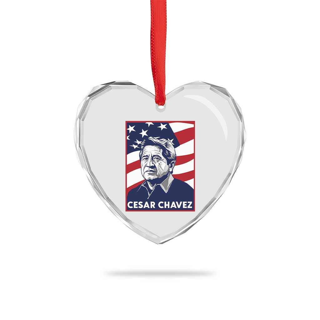 Cesar Chavez Heart Crystal Glass Ornament Labor Leader Mexican American Pride