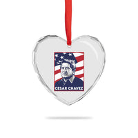 Cesar Chavez Heart Crystal Glass Ornament Labor Leader Mexican American Pride