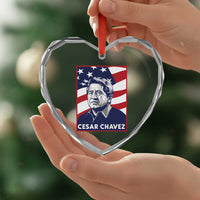 Cesar Chavez Heart Crystal Glass Ornament Labor Leader Mexican American Pride