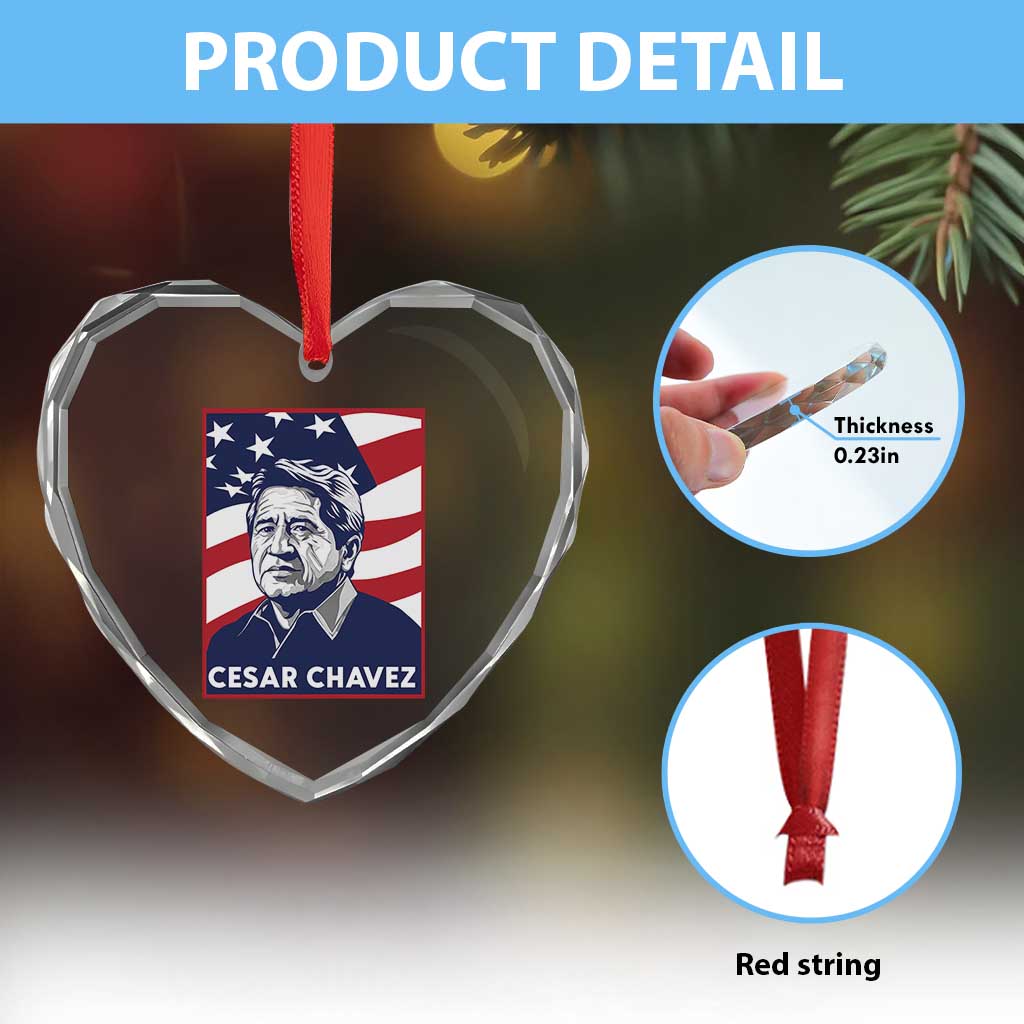 Cesar Chavez Heart Crystal Glass Ornament Labor Leader Mexican American Pride