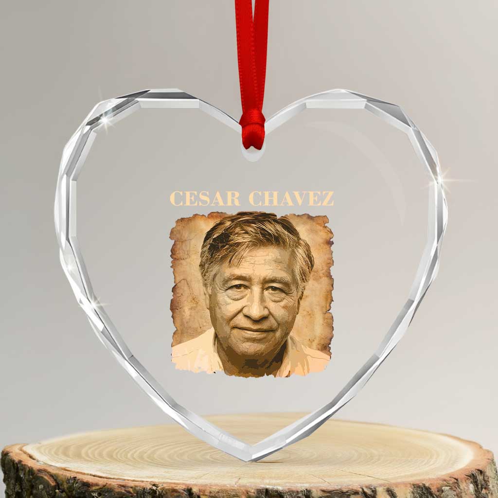 Cesar Chavez Heart Crystal Glass Ornament Mexican American Pride Latino Heritage