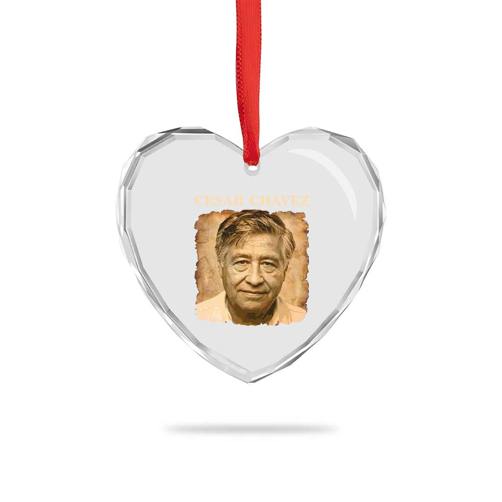 Cesar Chavez Heart Crystal Glass Ornament Mexican American Pride Latino Heritage