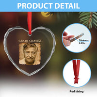 Cesar Chavez Heart Crystal Glass Ornament Mexican American Pride Latino Heritage