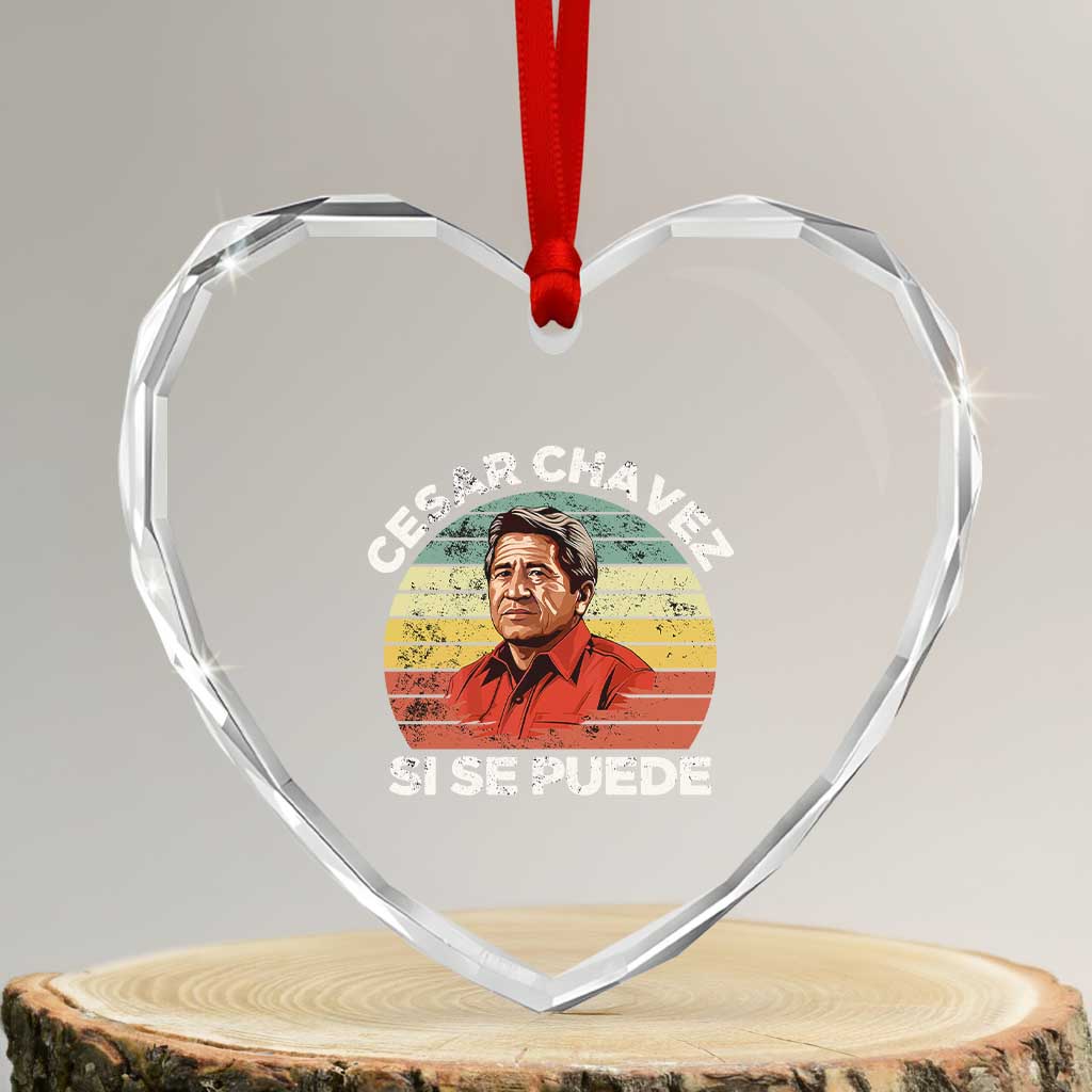 Cesar Chavez Heart Crystal Glass Ornament Si Se Puede Mexican Hispanic Heritage Month Vintage - Wonder Print Shop