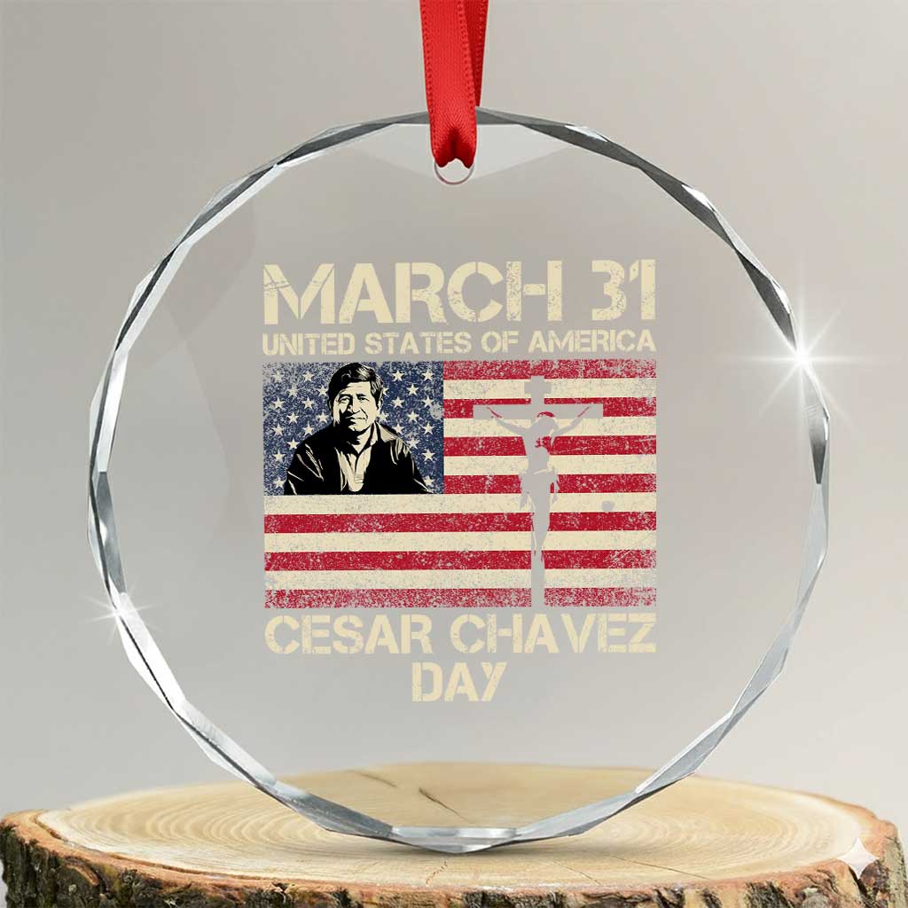 Cesar Chavez March 31 Celebration Crystal Glass Ornament Christian American Flag Religious