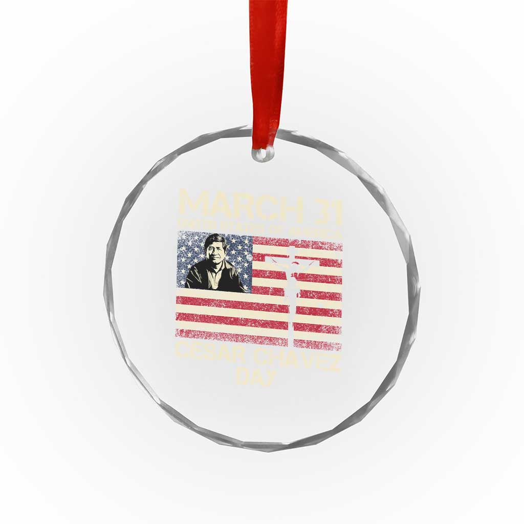 Cesar Chavez March 31 Celebration Crystal Glass Ornament Christian American Flag Religious