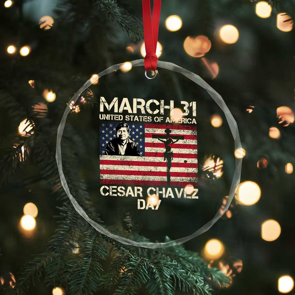 Cesar Chavez March 31 Celebration Crystal Glass Ornament Christian American Flag Religious
