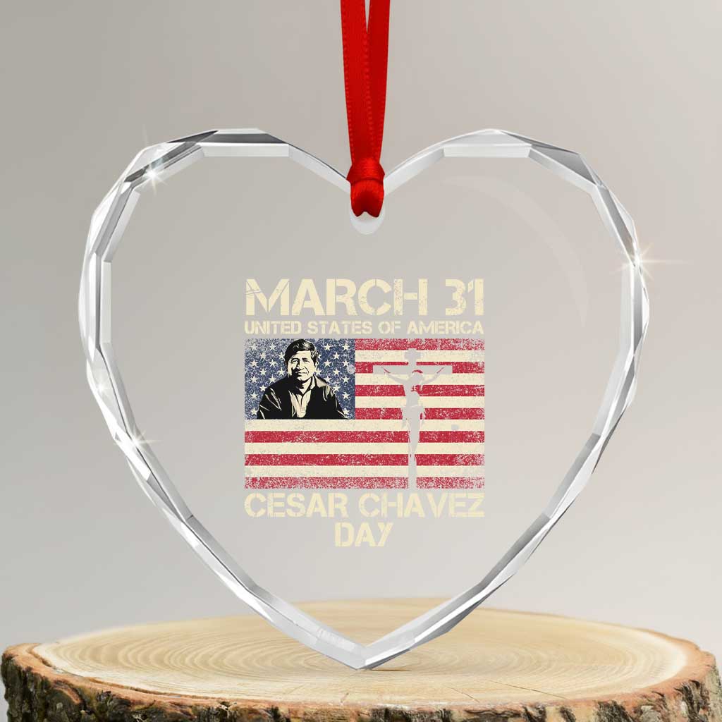 Cesar Chavez March 31 Celebration Heart Crystal Glass Ornament Christian American Flag Religious