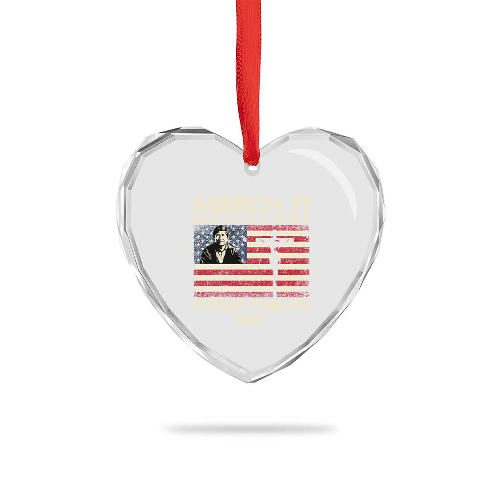 Cesar Chavez March 31 Celebration Heart Crystal Glass Ornament Christian American Flag Religious