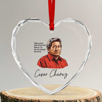 Cesar Chavez Quote Heart Crystal Glass Ornament 31 March Celebration Day