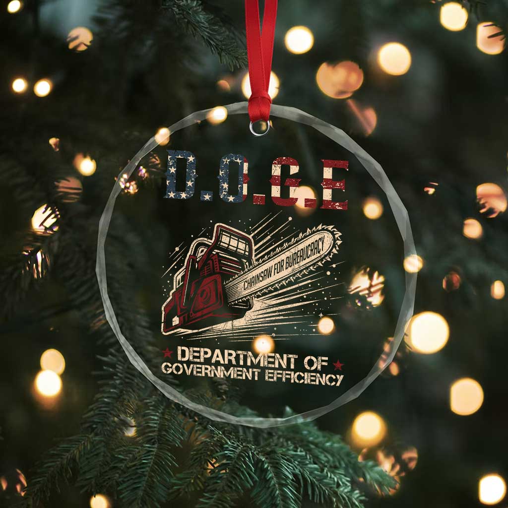 Chainsaw For Bureaucracy Crystal Glass Ornament Funny DOGE USA Flag - Wonder Print Shop