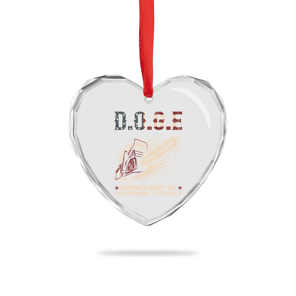 Chainsaw For Bureaucracy Heart Crystal Glass Ornament Funny DOGE USA Flag - Wonder Print Shop