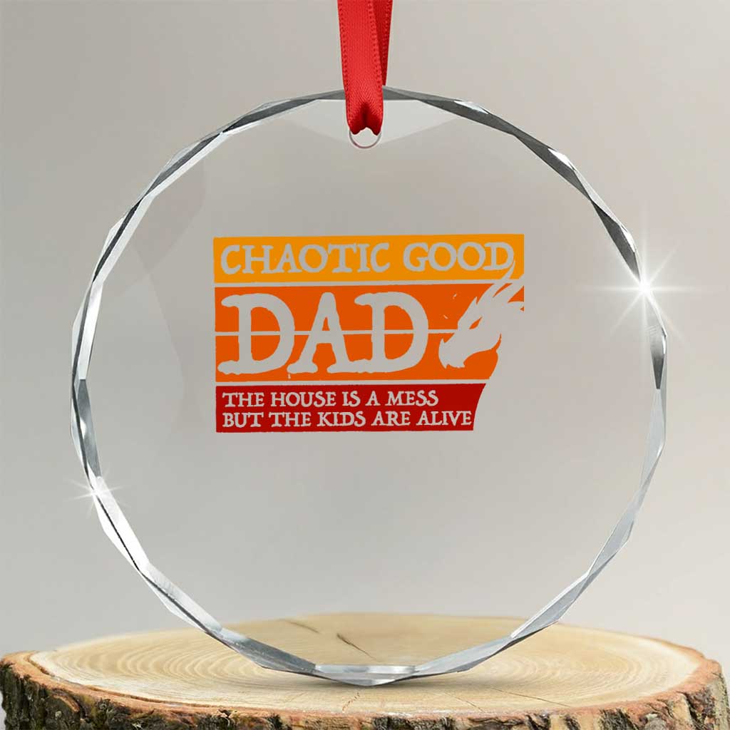 Chaotic Good Dad Funny Tabletop Gamer Parenting Crystal Glass Ornament Retro Sunset Vintage Fantasy Graphic
