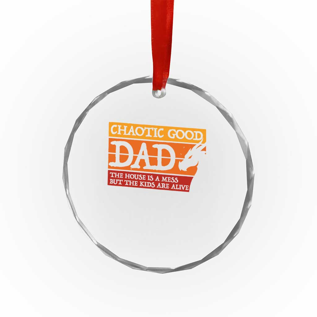 Chaotic Good Dad Funny Tabletop Gamer Parenting Crystal Glass Ornament Retro Sunset Vintage Fantasy Graphic