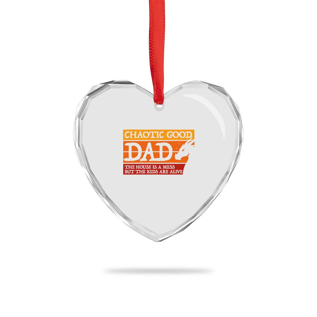 Chaotic Good Dad Funny Tabletop Gamer Parenting Heart Crystal Glass Ornament Retro Sunset Vintage Fantasy Graphic