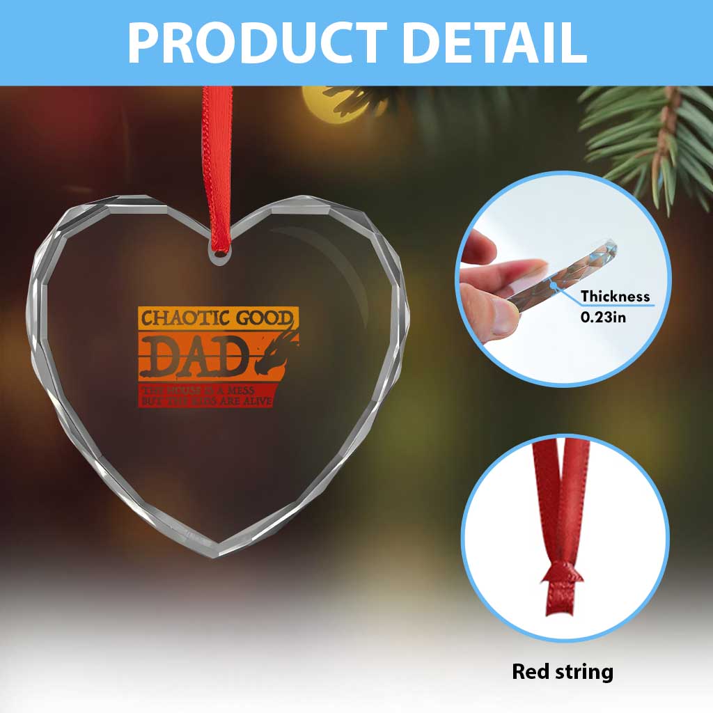 Chaotic Good Dad Funny Tabletop Gamer Parenting Heart Crystal Glass Ornament Retro Sunset Vintage Fantasy Graphic
