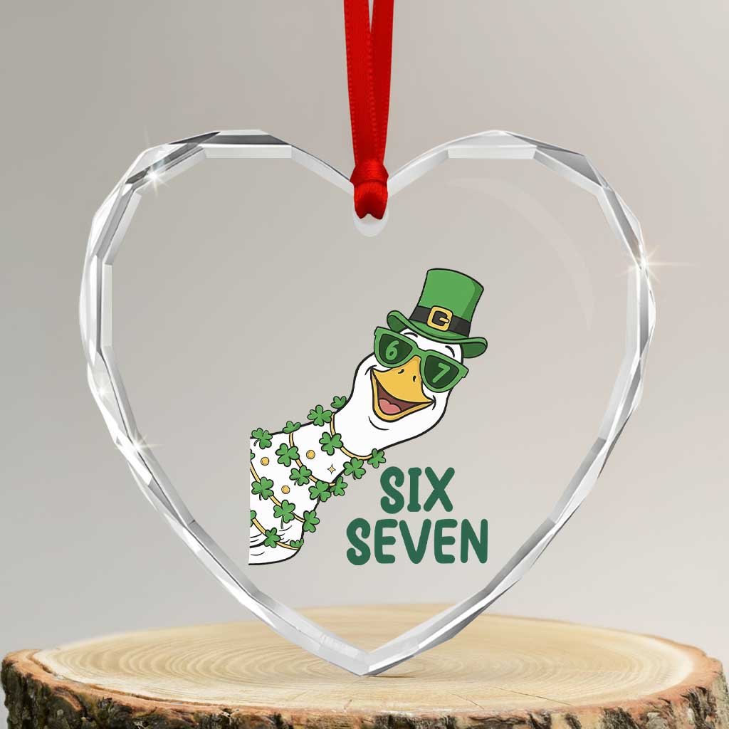Chaotic Goose Six Seven Meme Heart Crystal Glass Ornament Funny St Patricks Day Gift