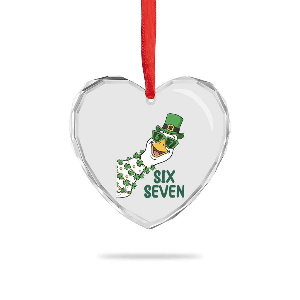 Chaotic Goose Six Seven Meme Heart Crystal Glass Ornament Funny St Patricks Day Gift
