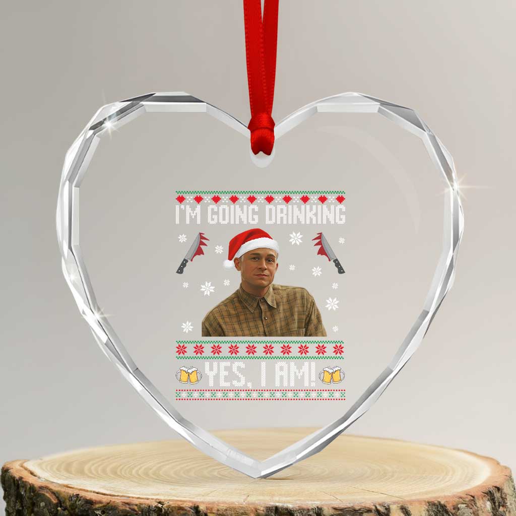 Charlie Hunnam Ed Gein Ugly Christmas Heart Crystal Glass Ornament Monster Movie I'm Going Drinking - Wonder Print Shop