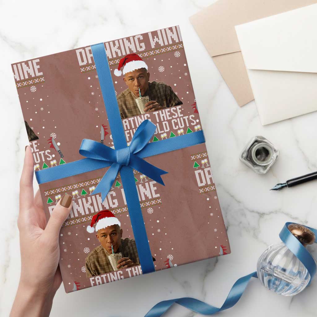 Charlie Hunnam Ed Gein Ugly Christmas Wrapping Paper Roll Funny Drinking Wine Eating These Sinful Cold Cuts - Wonder Print Shop