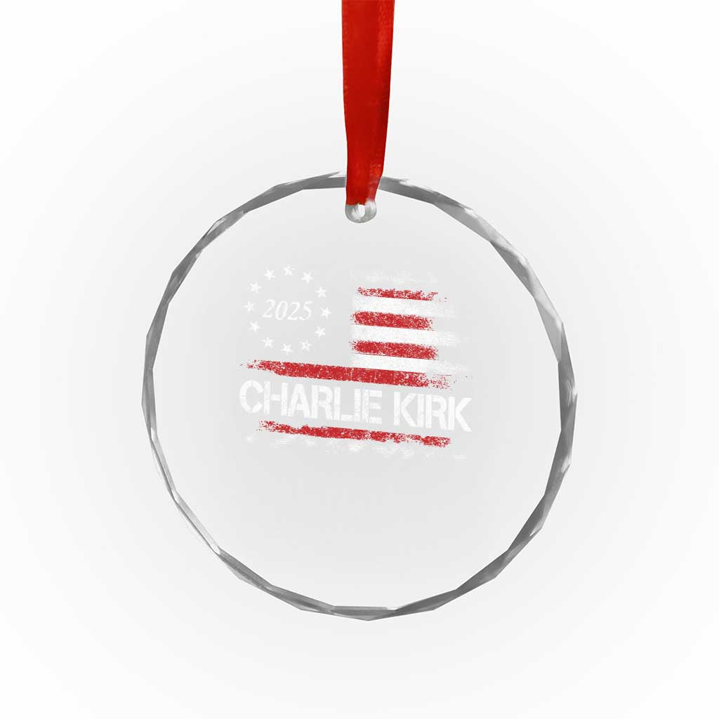 Charlie Kirk 2025 Crystal Glass Ornament Freedom Vintage American Flag - Wonder Print Shop
