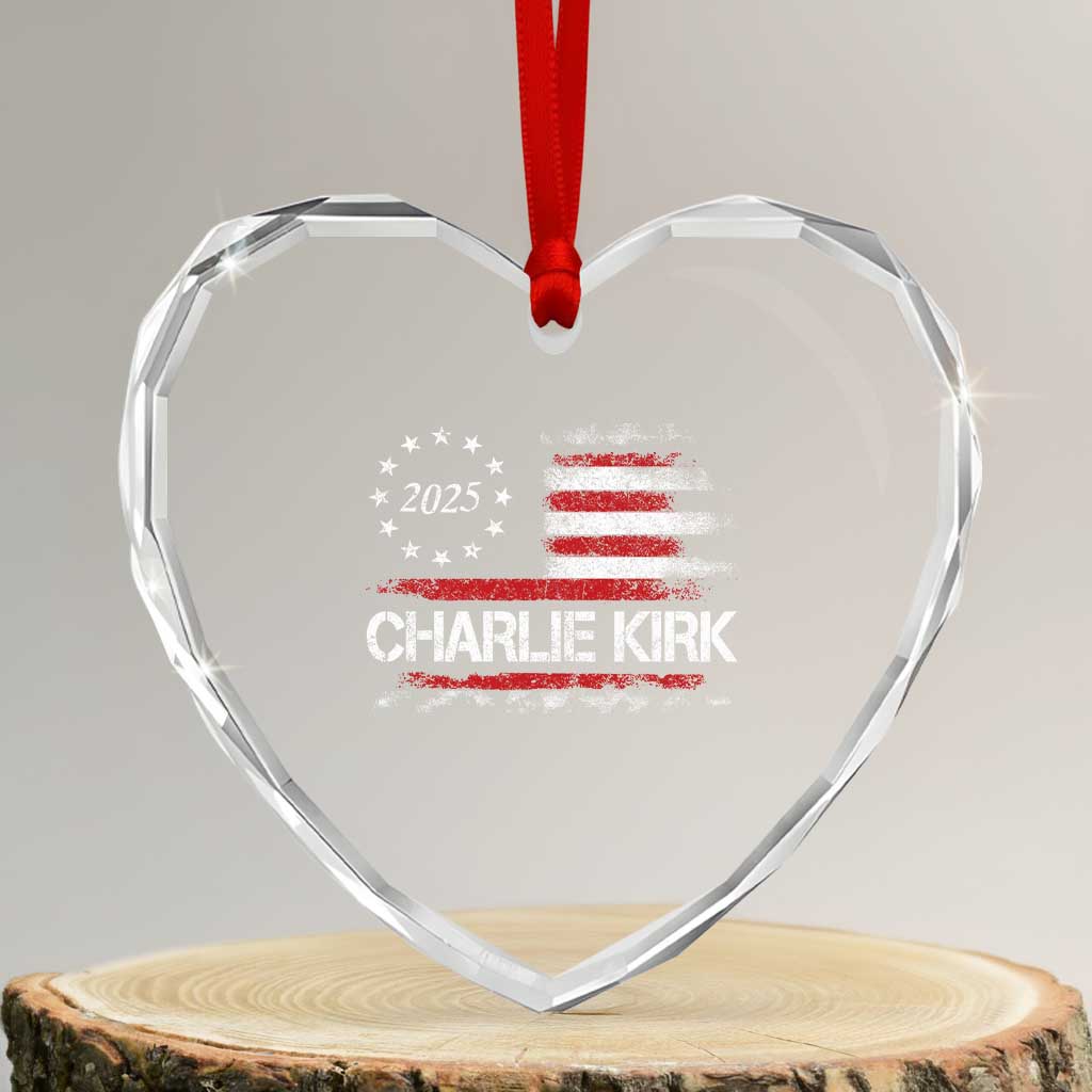 Charlie Kirk 2025 Heart Crystal Glass Ornament Freedom Vintage American Flag - Wonder Print Shop