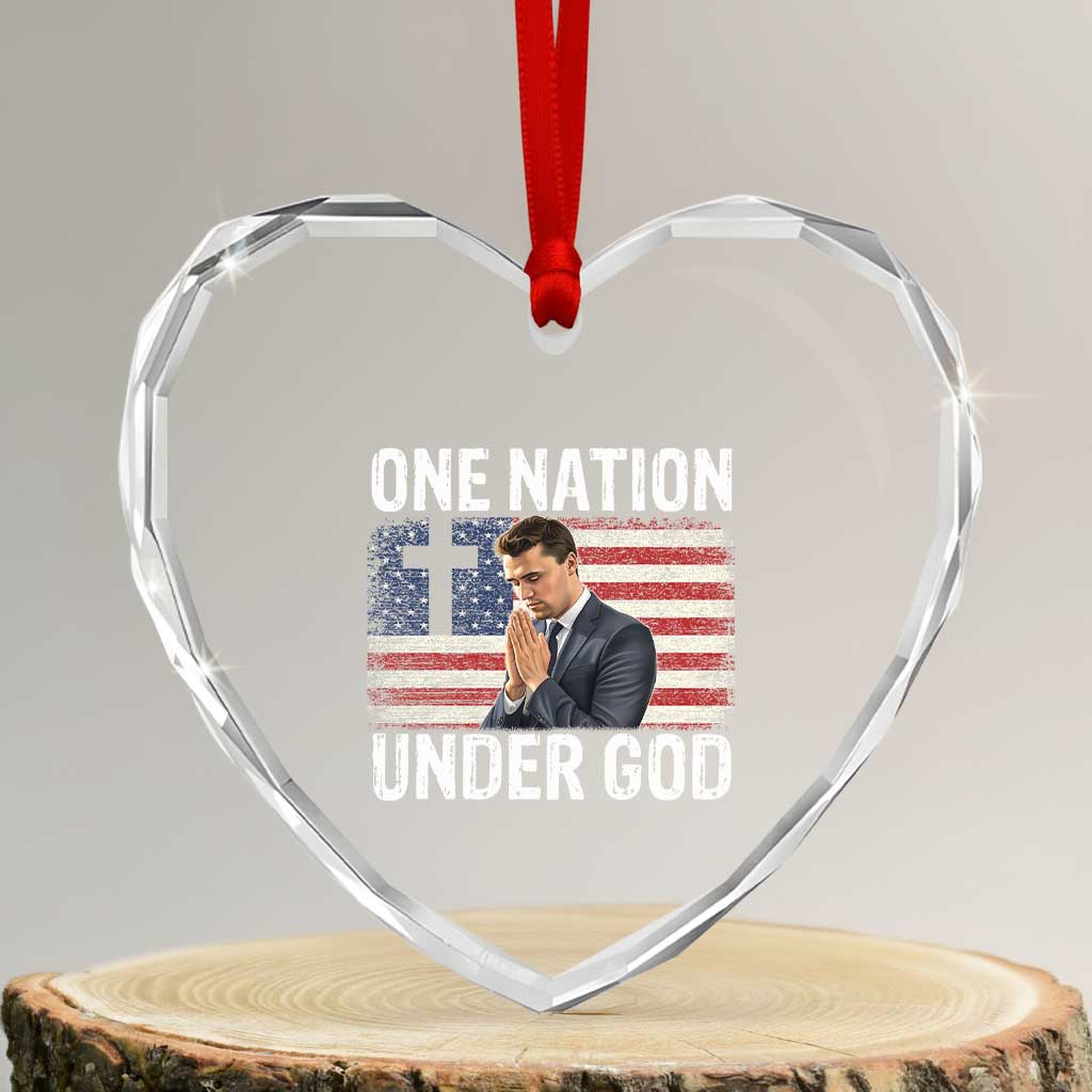 Charlie Kirk Christian Heart Crystal Glass Ornament One Nation Under God Patriotic Faith - Wonder Print Shop