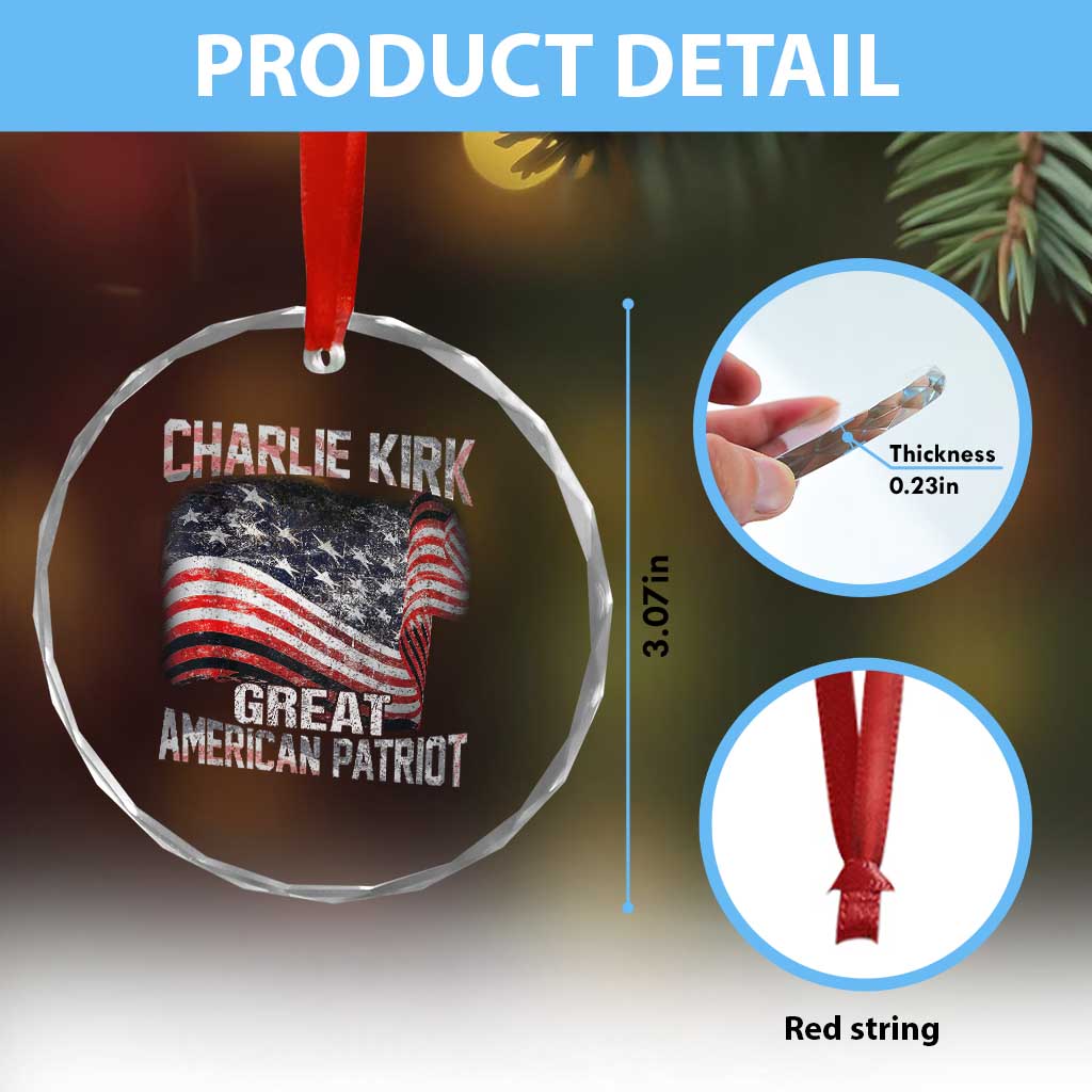 Charlie Kirk Crystal Glass Ornament Great American Patriot American Flag TS11