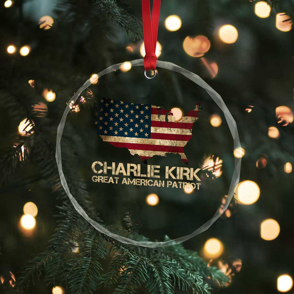 Charlie Kirk Crystal Glass Ornament Great American Patriot USA Flag TS10