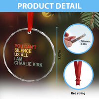 Charlie Kirk Crystal Glass Ornament Retro You Cant Silence Us All - Wonder Print Shop