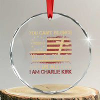 Charlie Kirk Crystal Glass Ornament You Cant Silence Us All Retro American Flag Cross - Wonder Print Shop