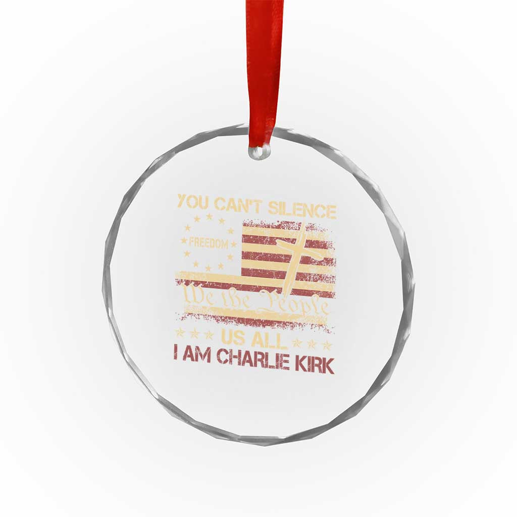 Charlie Kirk Crystal Glass Ornament You Cant Silence Us All Retro American Flag Cross - Wonder Print Shop