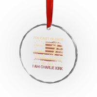 Charlie Kirk Crystal Glass Ornament You Cant Silence Us All Retro American Flag Cross - Wonder Print Shop