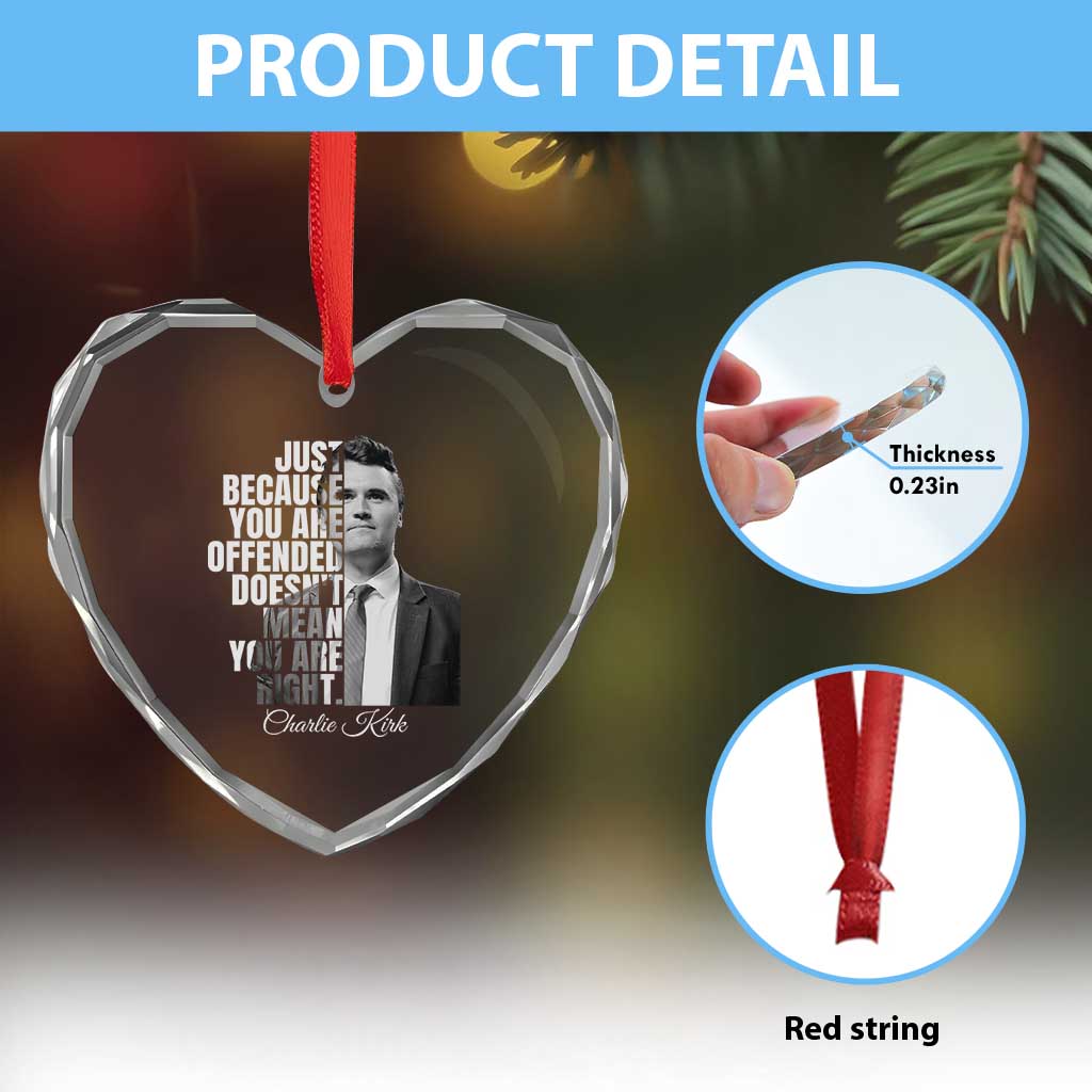 Charlie Kirk Heart Crystal Glass Ornament Free Speech Memorial Tribute - Wonder Print Shop
