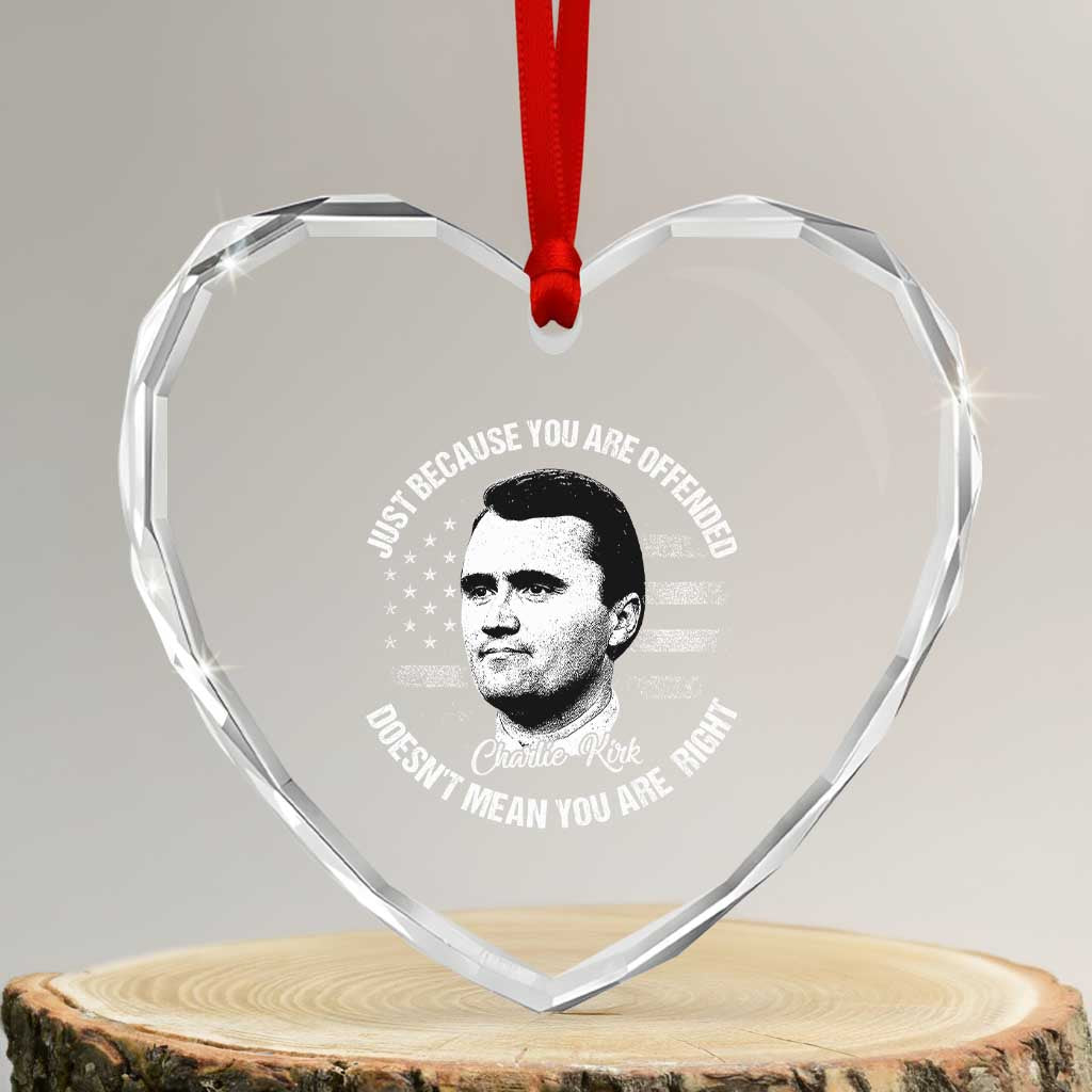 Charlie Kirk Heart Crystal Glass Ornament Free Speech Retro USA Flag - Wonder Print Shop
