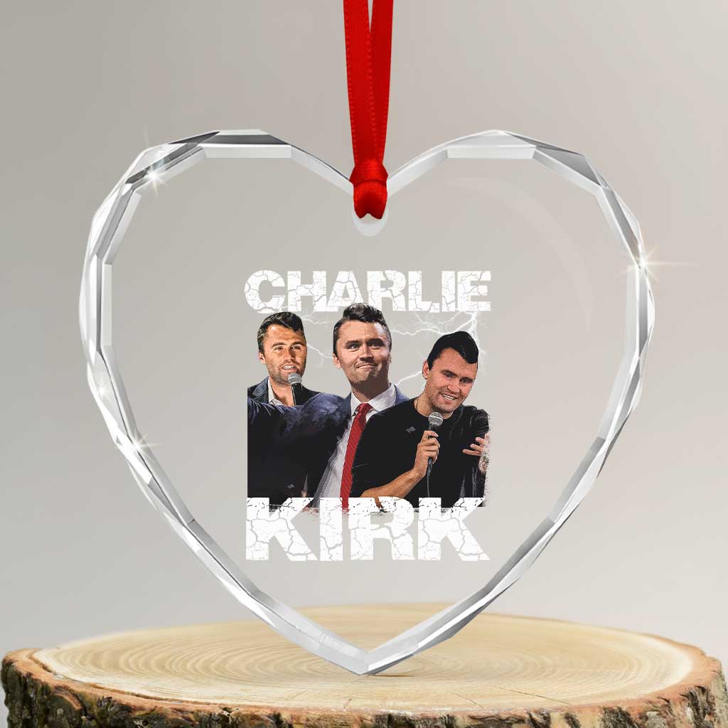 Charlie Kirk Heart Crystal Glass Ornament Freedom Speech A True Patriot Tribute Bootleg - Wonder Print Shop