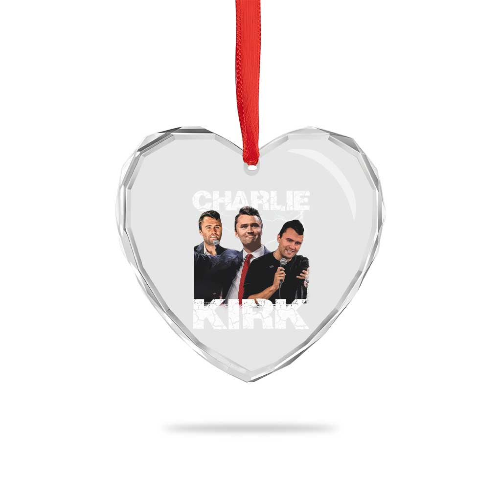 Charlie Kirk Heart Crystal Glass Ornament Freedom Speech A True Patriot Tribute Bootleg - Wonder Print Shop