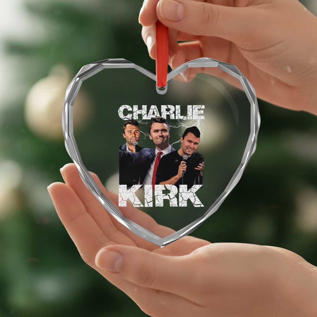Charlie Kirk Heart Crystal Glass Ornament Freedom Speech A True Patriot Tribute Bootleg - Wonder Print Shop