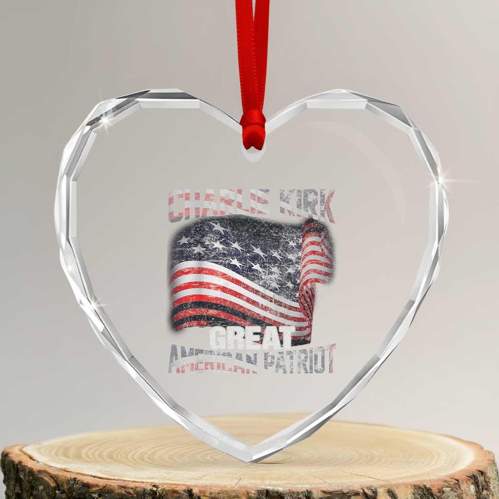Charlie Kirk Heart Crystal Glass Ornament Great American Patriot American Flag - Wonder Print Shop