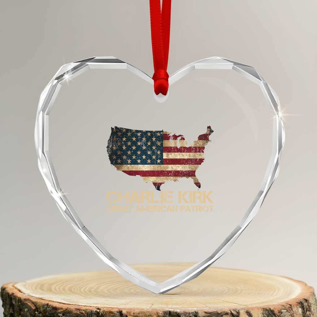 Charlie Kirk Heart Crystal Glass Ornament Great American Patriot USA Flag - Wonder Print Shop