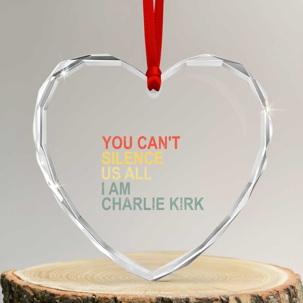 Charlie Kirk Heart Crystal Glass Ornament Retro You Cant Silence Us All - Wonder Print Shop