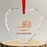 Charlie Kirk Heart Crystal Glass Ornament You Cant Silence Us All Retro American Flag Cross - Wonder Print Shop