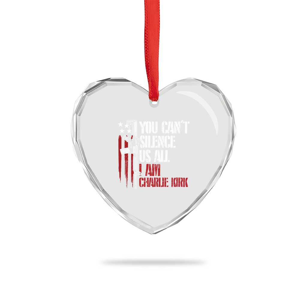 Charlie Kirk Heart Crystal Glass Ornament You Cant Silence Us All USA Flag - Wonder Print Shop