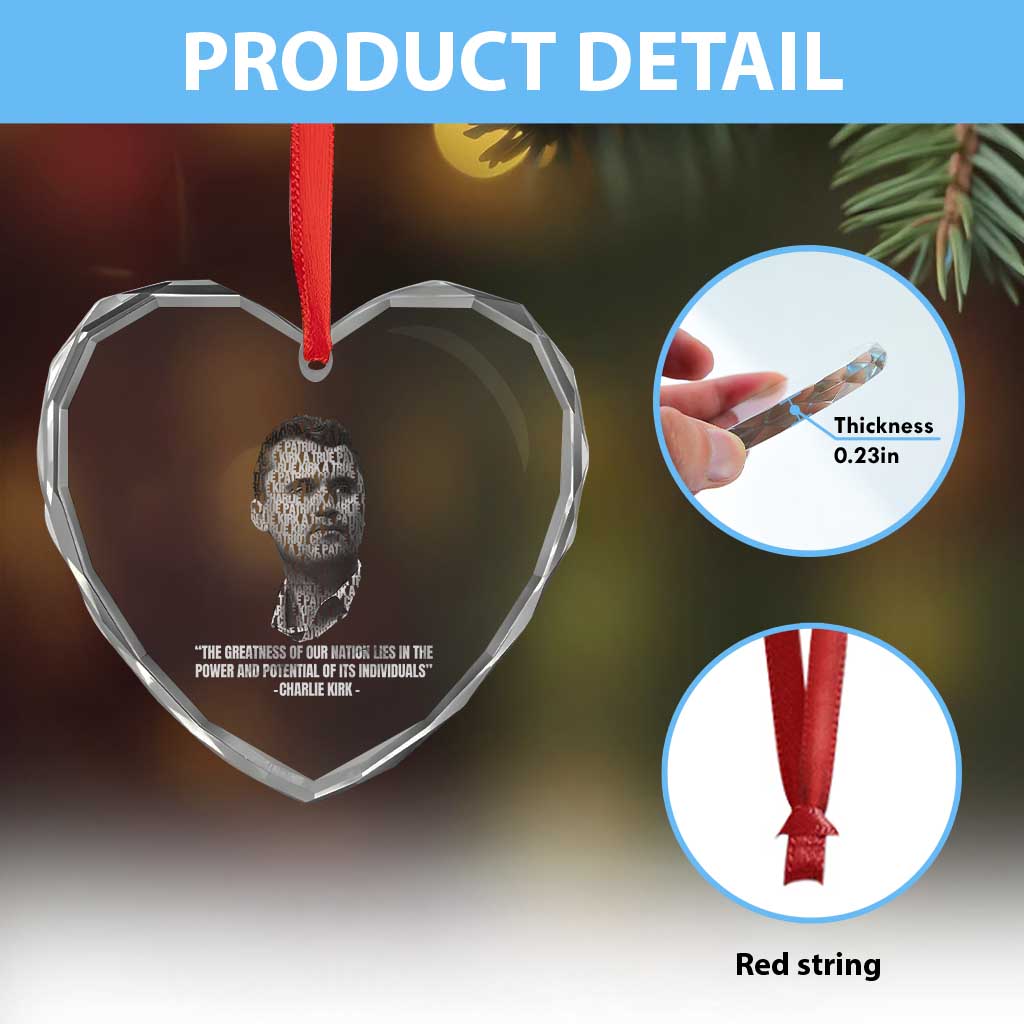 Charlie Kirk Legacy Heart Crystal Glass Ornament Greatness of Our Nation American True Patriot - Wonder Print Shop