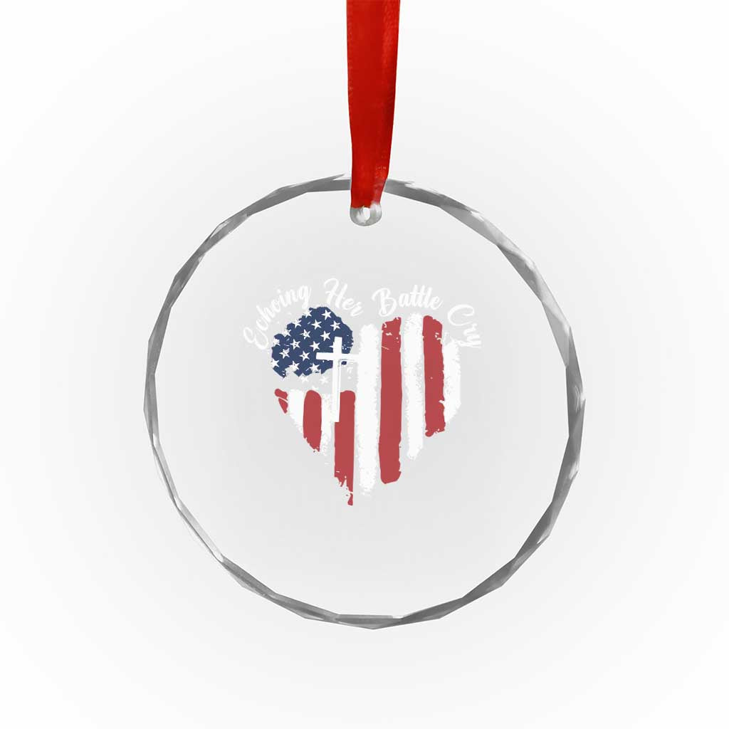 Charlie Kirk Memorial Crystal Glass Ornament Battle Cry Erika Kirk Christian USA Flag Cross TS10