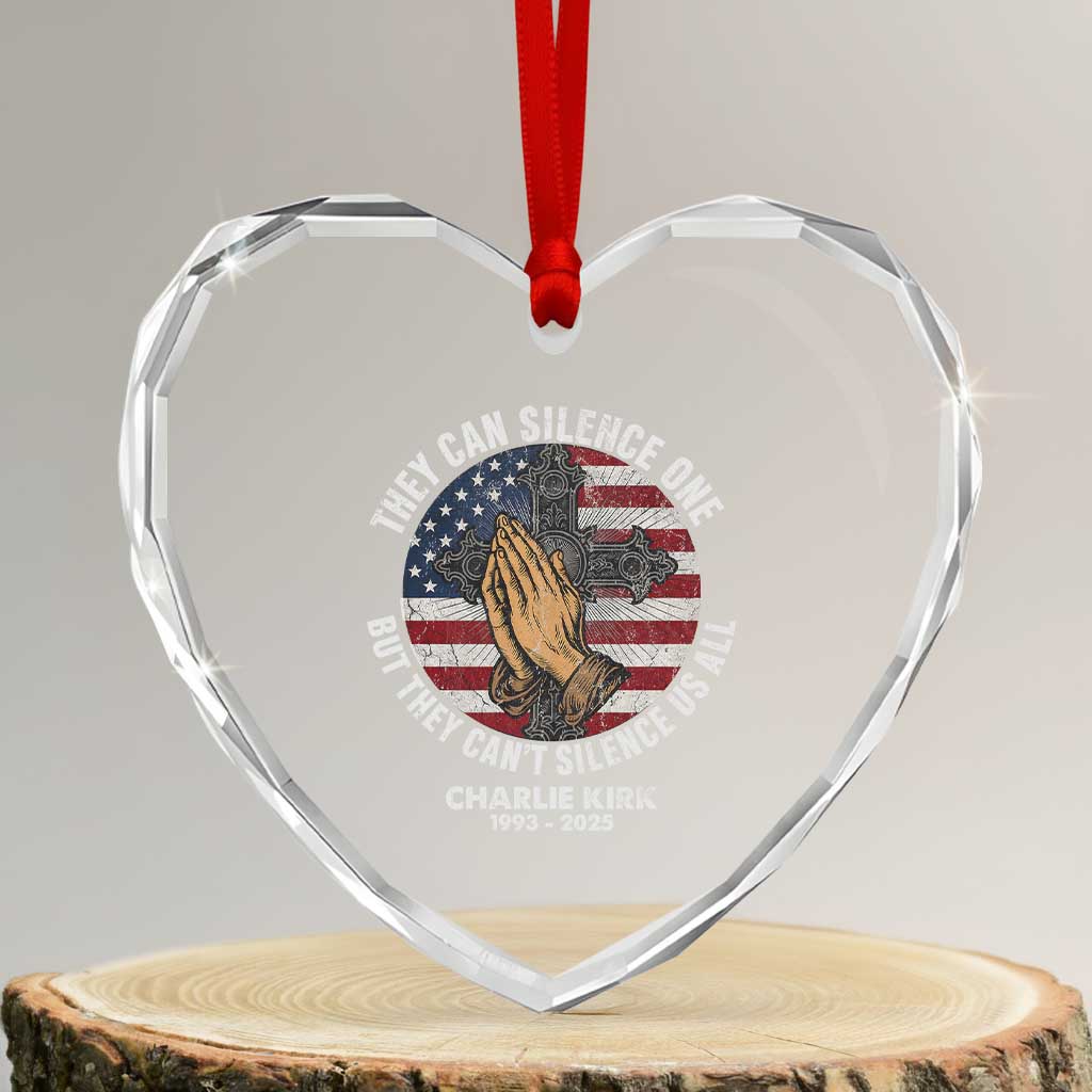 Charlie Kirk Memorial Heart Crystal Glass Ornament They Can Silence One But They Cant Silence Us All - Wonder Print Shop