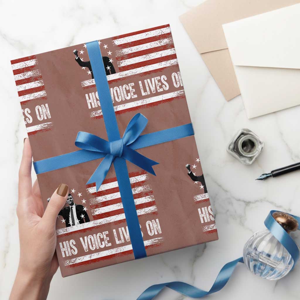 Charlie Kirk Memorial Wrapping Paper Roll His Voice Lives On Vintage Patriotic American Flag - Wonder Print Shop